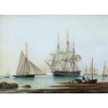 John Ward of Hull (British, 1798-1849) Royal Naval Frigate and other Shipping off the Coastoil on