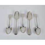 A set of three Georgian silver fiddle pattern serving spoons Robert Peppin, London, 1818,