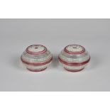 A pair of Qing Chinese red and white carved overlay glass seal paste or ink boxes the covers with