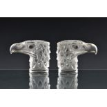 Two Lalique frosted and clear glass Tête d`Aigle car mascots late twentieth century, modelled in the