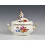 A Meissen oval tureen and cover probably late 18th century, painted with Deutsche Blumen, agapanthus