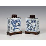 Two similar Chinese porcelain blue and white tea caddies probably 19th century, each of