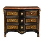 A Louis XIV style Boulle, ebony, gilt metal and marble serpentine commode late 20th century, the