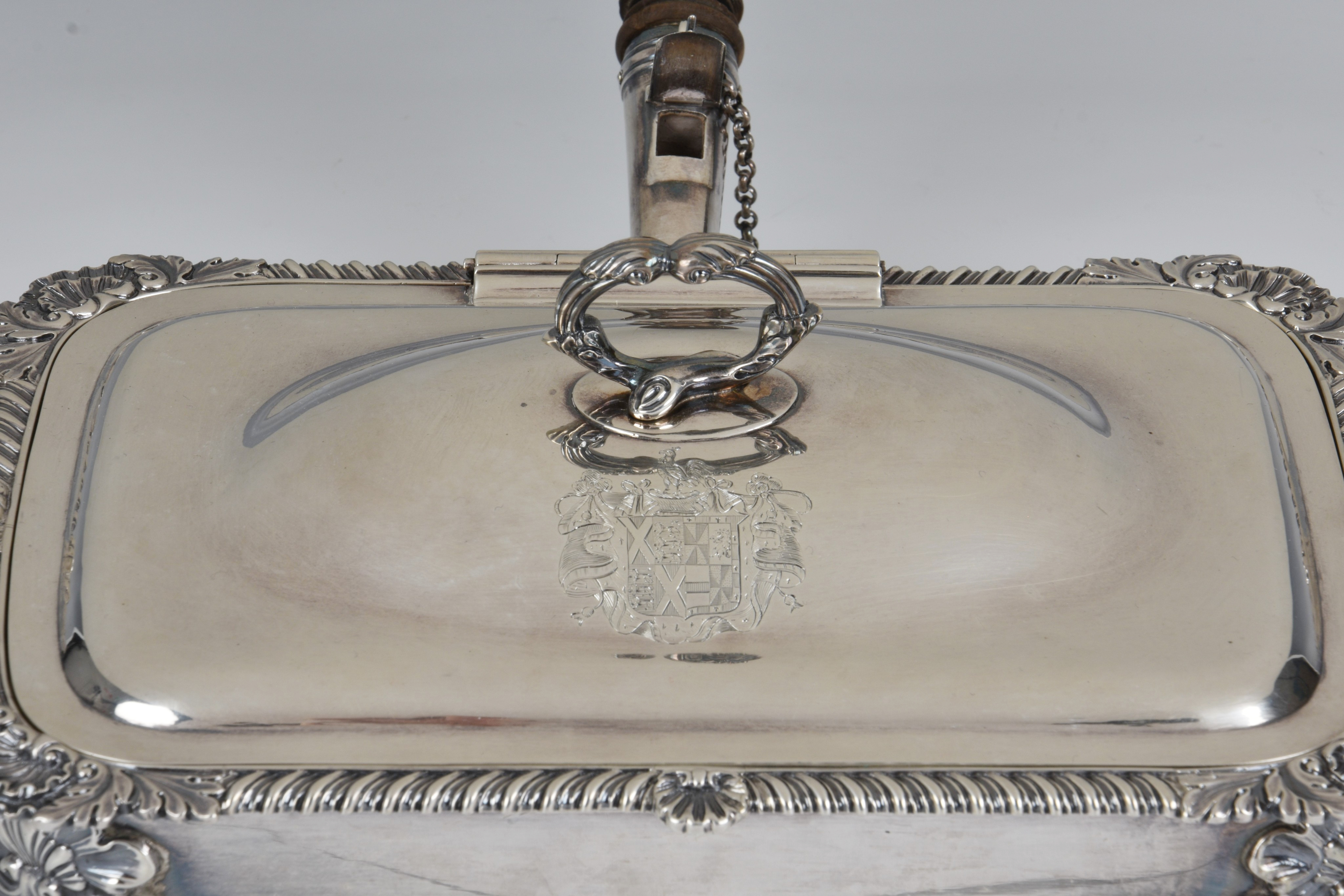 A George IV silver cheese warming dish William Bateman I, London 1826, rectangular form with - Image 4 of 7