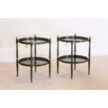 A pair of two tier tole ware style tray top occasional tables in the Regency style, late 20th