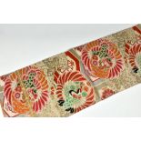 A Japanese silk Obi probably mid-20th century, double sided, polychrome decorated with cranes and