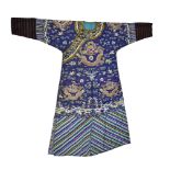 A Chinese Kesi silk gauze summer dragon robe probably 19th century, finely worked with nine five