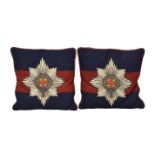Coldstream Guards interest - A pair of Coldstream Guards cushions depicting badge in the form of