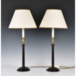 A pair of mahogany and brass column table lamps modern, in the early 19th century style, with