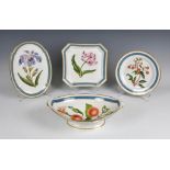 An 18th century Coalport soft paste botanical part dessert service each piece painted with a named