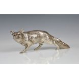 A large hollow silver German table box / figure of a stalking fox London import marks for Berthold