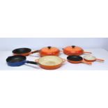 A collection of five Le Creuset cast iron frying pans of varying forms, 6½ - 12in., together with