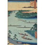 Utagawa Hiroshige (Japanese, 1797-1858) three woodblock prints, including Tama River in Musashi