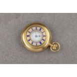 An Edwardian 18ct gold and enamel half hunter keyless wind fob watch, retailed by Camerer, Kuss &