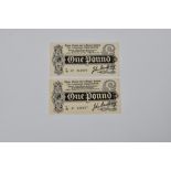 British Banknotes - consecutive pair first Bradbury issue One Pound, c.1914, Signatory John