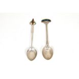 Archibald Knox (1864-1993) for Liberty & Co., London - Two rare silver and enamel teaspoons, Liberty