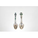 Kate Harris for William Hutton & Sons Ltd (Liberty) - Two rare silver and enamel teaspoons, retailed