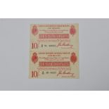 British Banknotes - Two 2nd Bradbury issue Ten Shillings, c.1915, Signatory Bradbury, serial numbers