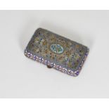 A Russian silver and cloisonné / champleve enamel snuff box, indistinct 84 standard mark,