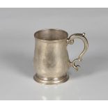 A George II silver half pint beer mug, John Barbe, London, 1755, of baluster form with slightly