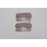 British Banknotes - consecutive pair Ten Shillings, c.1940, Signatory K. O. Peppiatt, serial numbers