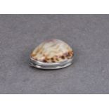 An 18th century silver and cowrie shell snuff box, maker's mark only to inside of lid, 'FI',