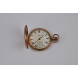 A Waltham Watch Co. 9ct gold half hunter keyless wind pocket watch, the 48mm. Dennison case with