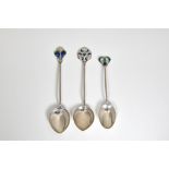 James Fenton for Liberty & Co - Three rare silver and enamel teaspoons, Liberty & Co, Birmingham,