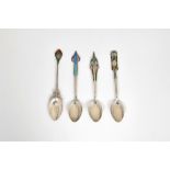 Archibald Knox (1864-1933) for Liberty & Co., London - Rare set of four silver and enamel teaspoons,