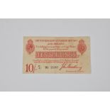 British Banknote - 2nd Bradbury issue Ten Shillings, c.1915, Signatory John Bradbury, serial