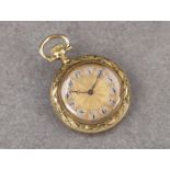 A gem set 18ct gold French open face keyless wind fob watch, the gilt lever movement signed 'A.H.