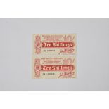 British Banknotes - consecutive pair first Bradbury issue Ten Shillings, c.1914, Signatory John