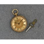 An Edwardian 18ct gold key wind open face fob watch by Mottu of Geneva, with signed gilt lever