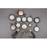 A group of pocket watches, 19th / early 20th century, including an engine turned, silver fusee