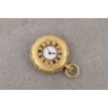 An Edwardian 18ct gold half hunter keyless wind fob watch, Swiss, by Baume & Co., signed to case,