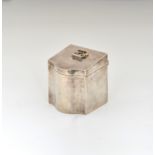 A novelty silver miniature tea caddy in the form of a Georgian serpentine knife box, Synyer &