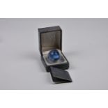 A Lalique glass ring, the blue glass ring with etched script mark, 'Lalique France'.