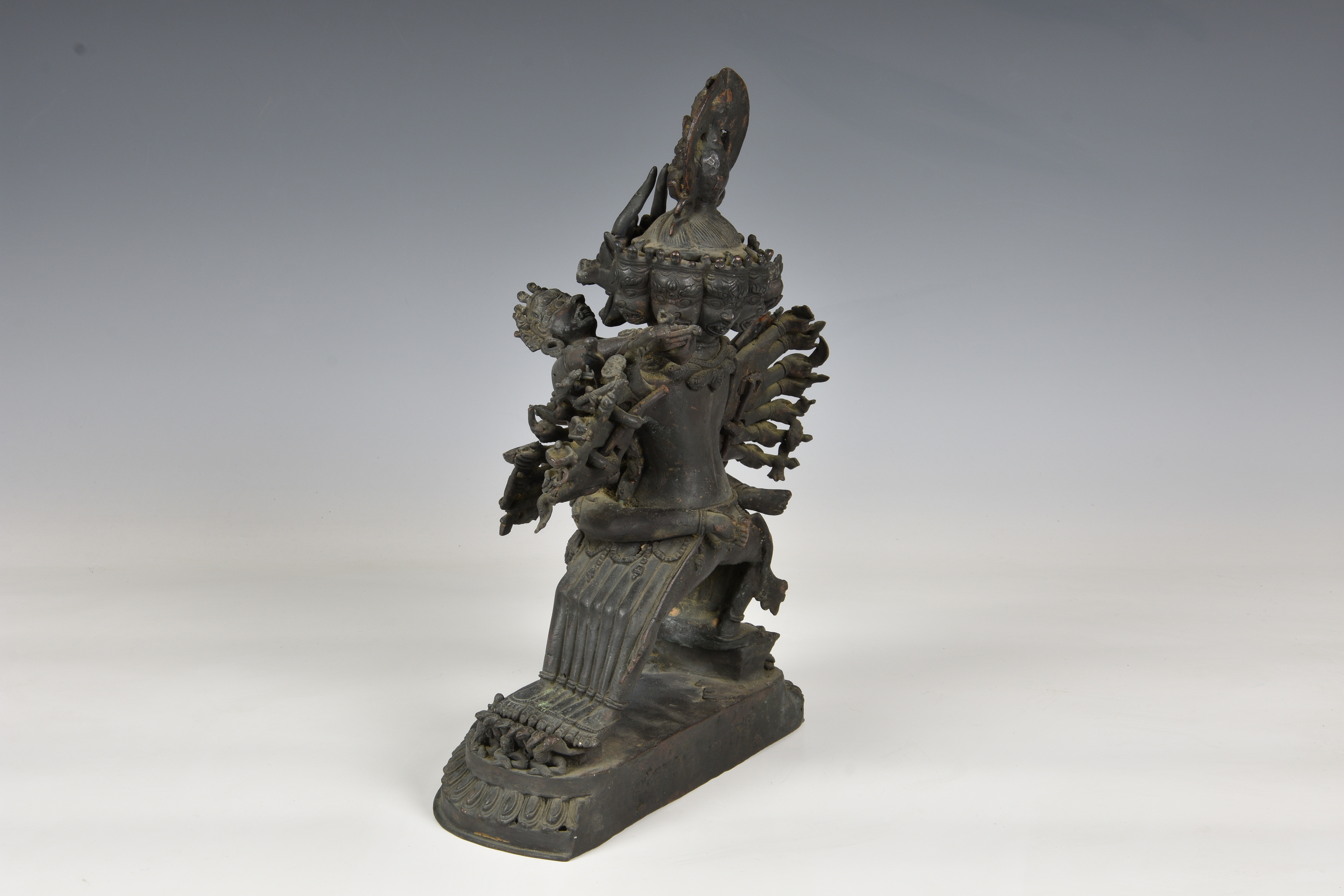 A Chinese patinated bronze figure of Kapaladhara Hevajra, 20th century, the deity depicted with - Image 3 of 3