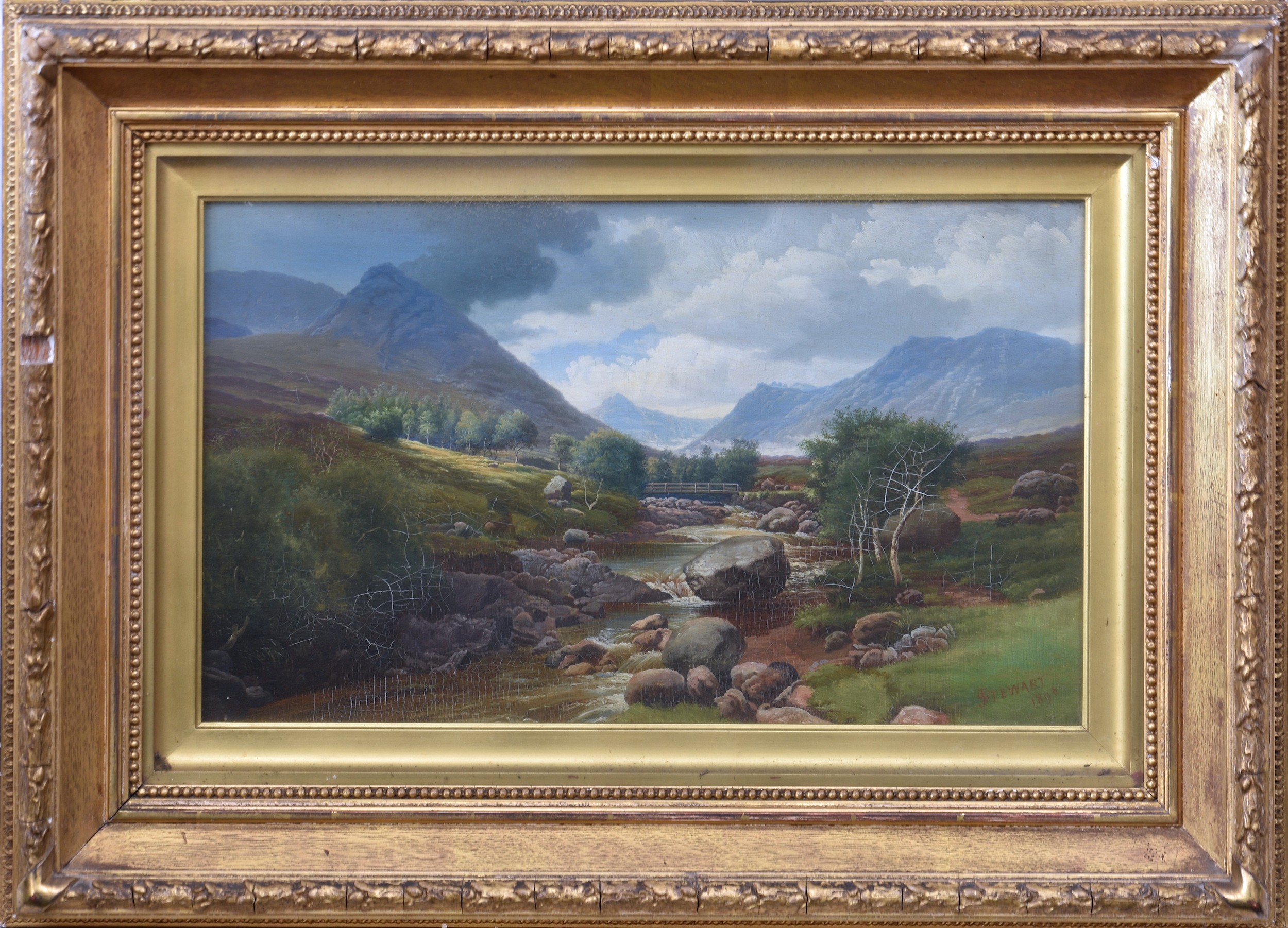 J. Stewart (Scottish, late 19th century), Highland river landscape, oil on canvas, signed and - Image 2 of 3