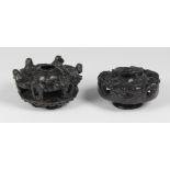 Two Chinese carved soapstone inkwells, one carved with six monkeys amidst foliage, 4 3/8in. (11.