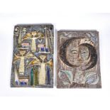 A Norwegian studio pottery relief plaque or tile, by Dagfinn Instanes, decorated with stylised