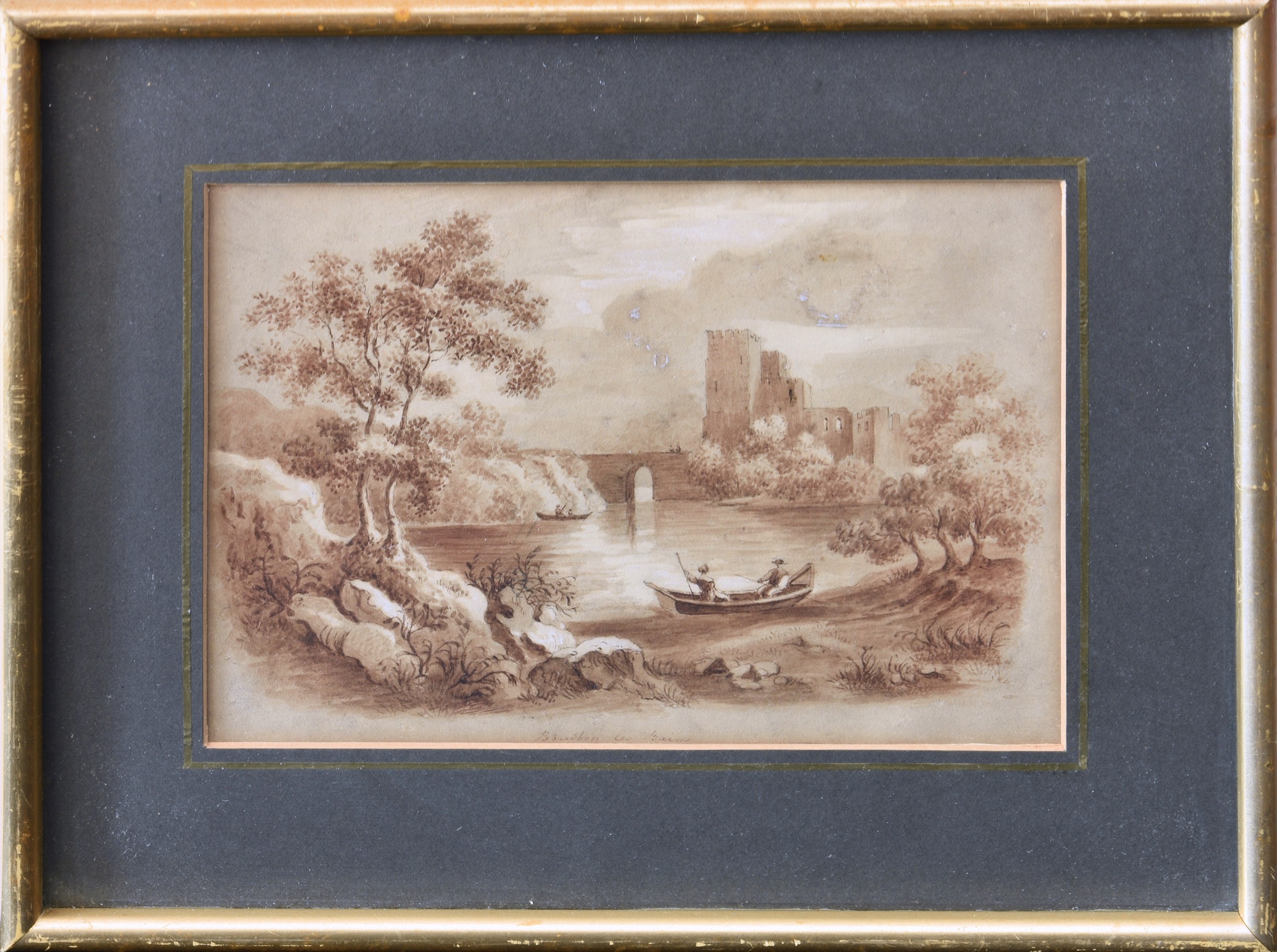 English School, early 19th century, Pair of River Landscapes, pen and ink and sepia watercolour, one - Image 2 of 4