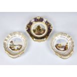 A pair of Spode shell shaped topographical dessert dishes, one with black factory painted mark,