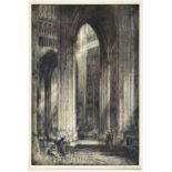 Hedley Fitton RE (British, c.1859-1929), Cathedral Interior, etching, signed in pencil lower