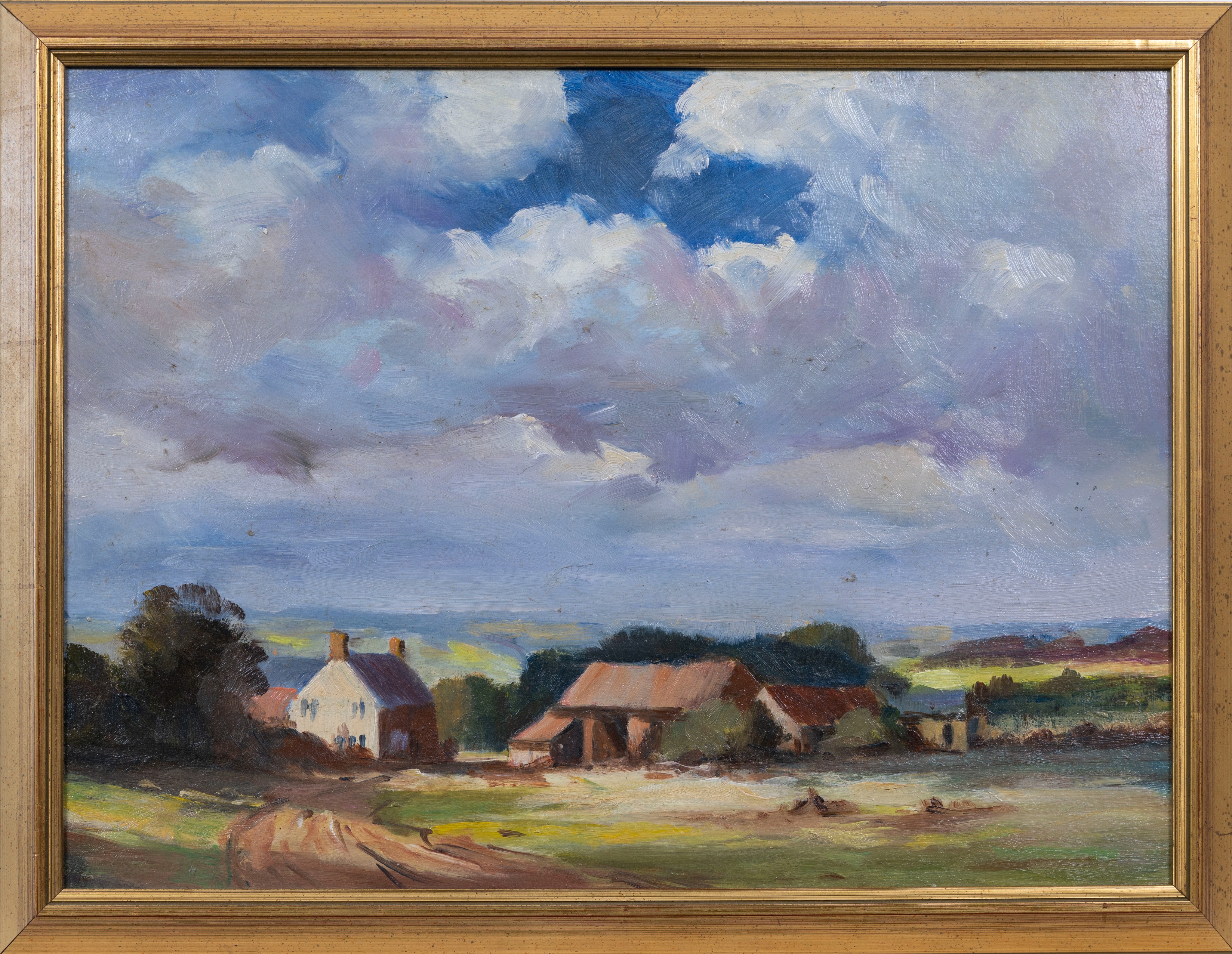Attributed to John Foulger (British, 1943-2007), The Farm, oil on board, framed, 11½ x 15½in. (29.
