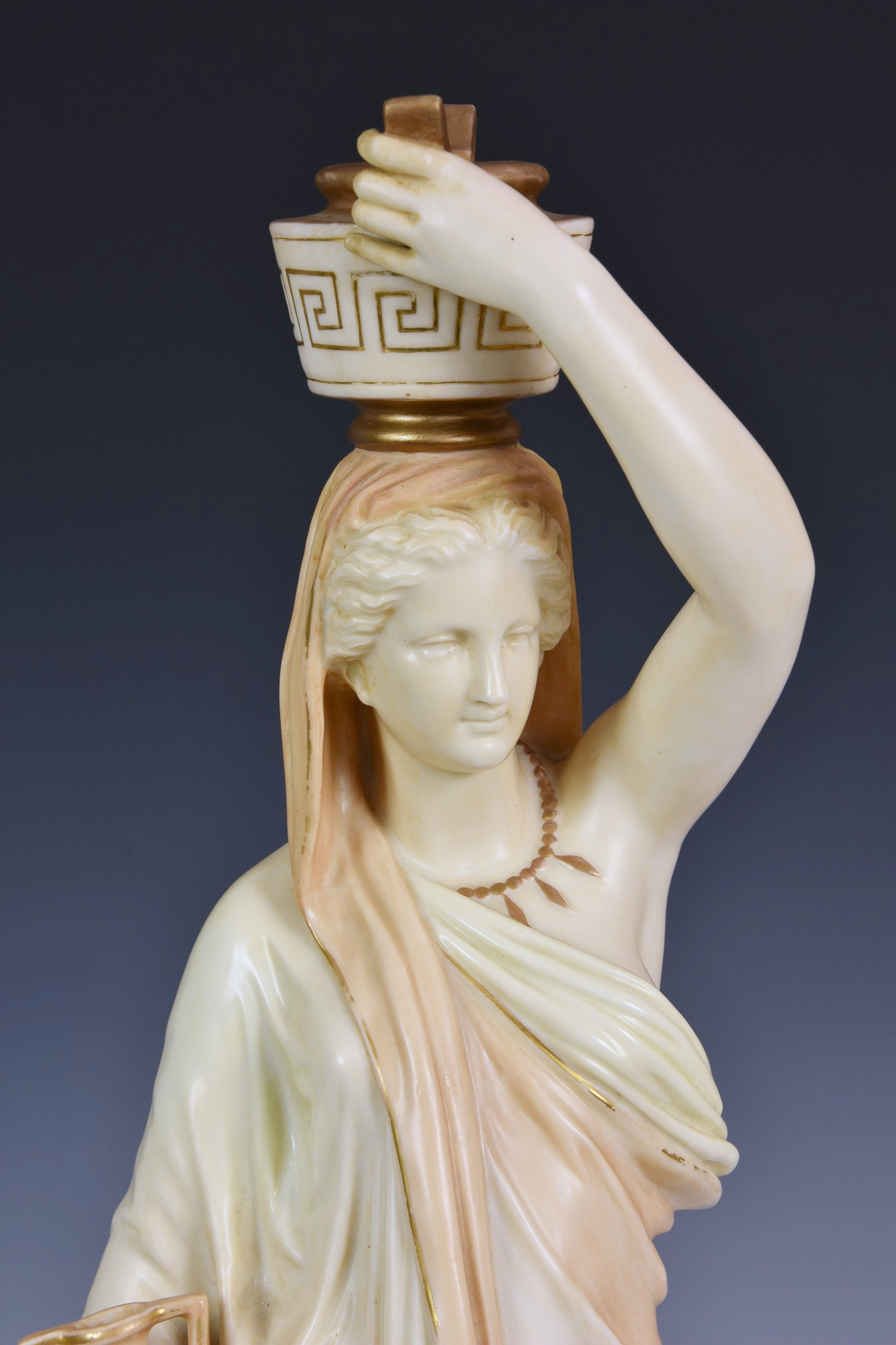 A Royal Worcester porcelain figure of a Grecian water carrier, date code 1891, puce printed and - Image 4 of 4