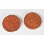 Two wax seals of the Duchy of Lancaster, dated 1872 and 1876, each contained in metal tin, 4 3/4 in.