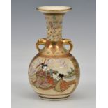 A good quality Japanese Satsuma earthenware vase, signed Nambe to base, probably Meiji period (