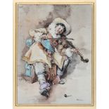 E. Saracco (Italian, early 20th century), The Fiddler, watercolour, signed lower left centre,