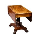 A mid-19th century mahogany Pembroke-style centre table the moulded dropflap top over a single end